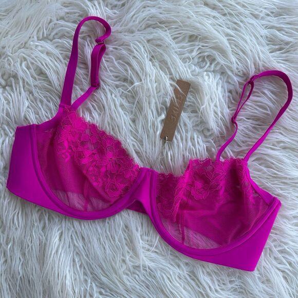 Skims Femme Lace Unlined Scoop Bra Fuchsia Size 40DD - Picture 3 of 8